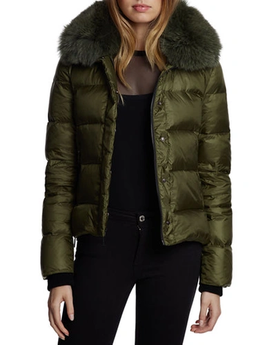 Dawn Levy Vera Mid-weight Fox-fur Trim Puffer Jacket In Leaf Green