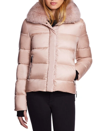 Dawn Levy Vera Mid-weight Fox-fur Trim Puffer Jacket In French Pink