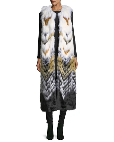 Fabulous Furs Full-length Chevron Faux-fur Vest In Multi