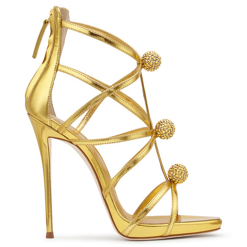 Giuseppe Zanotti - Mirrored Gold Leather Sandal With Disco-balls Candy ...