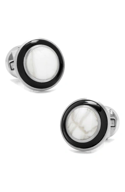 Cufflinks, Inc Jade-inlay Stainless Steel Cuff Links With Onyx Trim In Silver