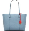 Tory Burch Perry Leather 13-inch Laptop Tote - Blue In Cloud Blue