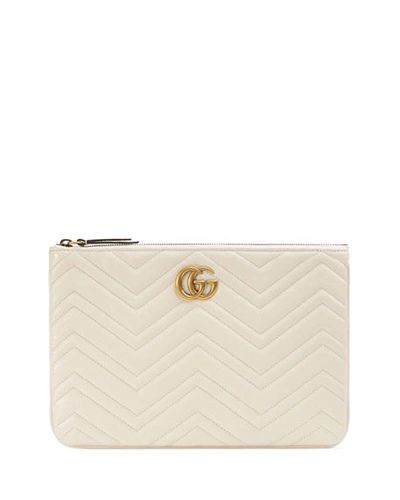 Gucci Gg Marmont Quilted Leather Zip Pouch Bag In White
