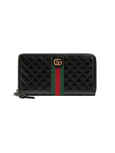 Gucci Leather Zip Around Wallet With Double G In Black