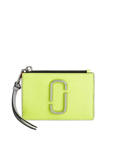 Marc Jacobs Top Zip Leather Multi Card Case In Bright Yellow/silver