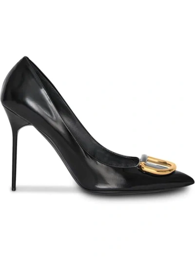 Burberry Flanagan Pumps With Gold Detail In Blakc Goat Leather In Black/gold