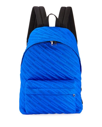 Balenciaga Men's Explorer Logo Canvas Backpack In Blue