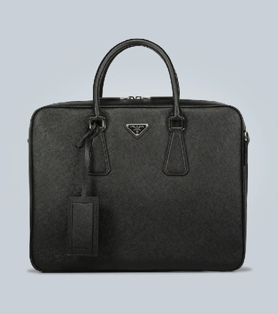 Prada Men's Saffiano Leather Travel Briefcase In Black