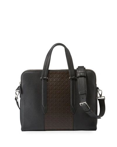 Ferragamo Men's Firenze Gamma Textured Briefcase In Black