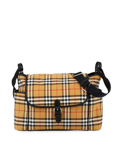 Burberry Flap-top Check Canvas Diaper Bag In Beige