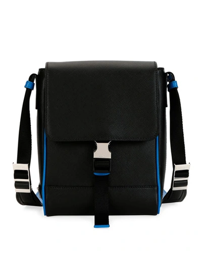 Prada Men's Saffiano Leather Travel Messenger Bag In Black