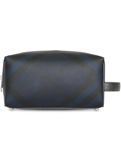 Burberry London Check And Leather Travel Pouch In Blue
