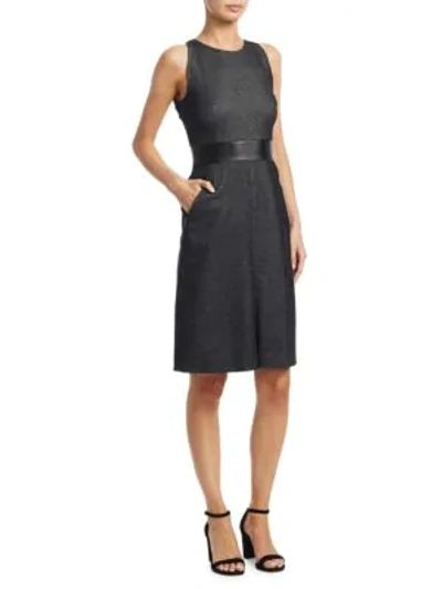 Akris Punto Faux Leather And Denim Shift Dress In Black
