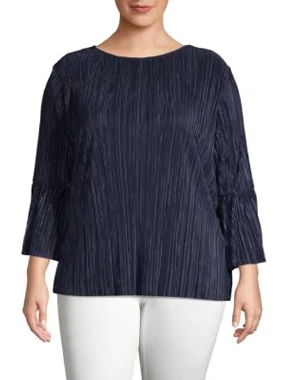 Vince Camuto Plus Bell-sleeve Pleated Top In Navy Blue