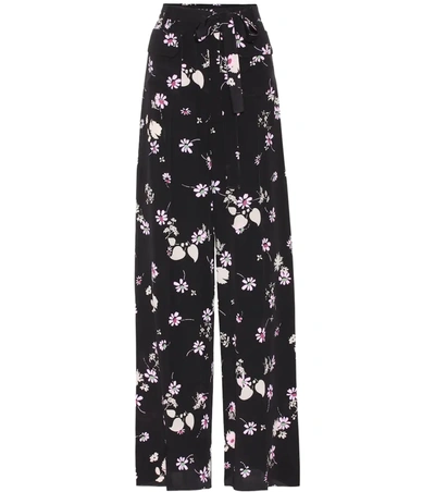 Valentino Floral-print Silk Crepe De Chine Wide-leg Pants In Black