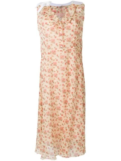 Miu Miu Bow-embellished Printed Cotton-organza Midi Dress In Vanilla