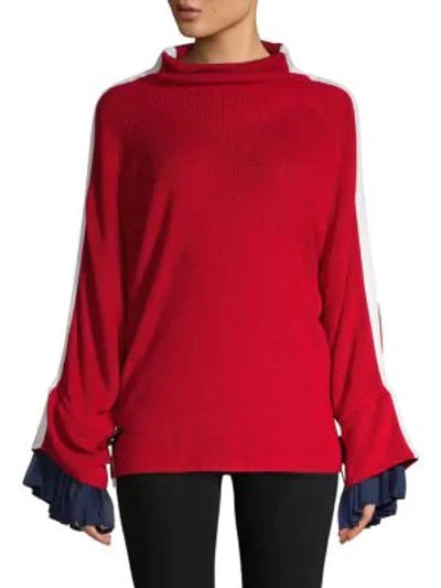 Avantlook Ruffled Tie-sleeve Sweater In Wine Red