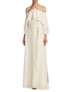 Halston Heritage Flounce Cold-shoulder Gown In Cream
