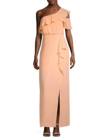 Bcbgmaxazria Ruffle One-shoulder Gown In Coral Pink