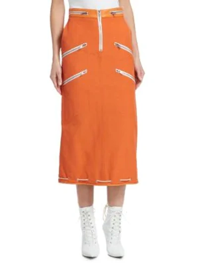 Calvin Klein Panama Zippered Midi Skirt In Bright Rust