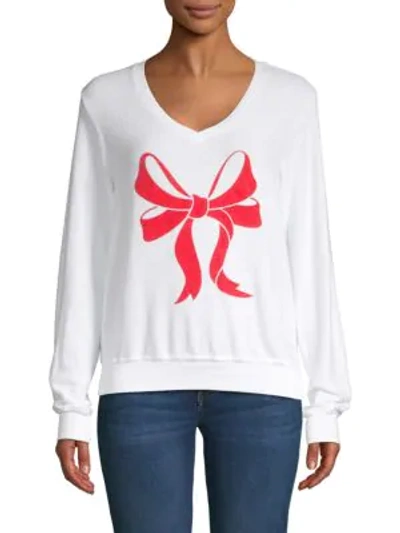 Wildfox Bow Printed Sweater In Clean White