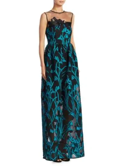 Talbot Runhof Embroidered Illusion Gown In Black Multi