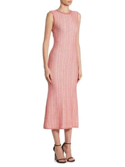 Victoria Beckham Ribbed Knit Dress In Wool And Cotton In Red Candy