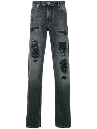 Alexander Mcqueen Grey Distressed Skinny Jeans In Black