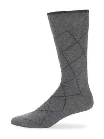 Marcoliani Mid-calf Contrast Diamond Cotton Socks In Asphalt