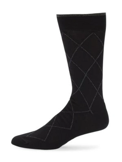 Marcoliani Mid-calf Contrast Diamond Cotton Socks In Black