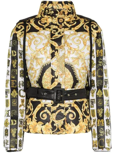 Versace Baroque Print Hooded Puffer Jacket In Black