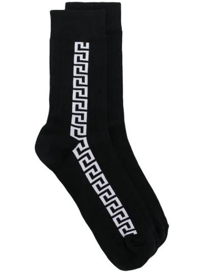 Versace Men's Athletic Vertical Stripe Socks In Black