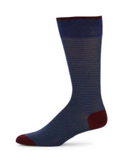 Marcoliani Palio Striped Crew Socks In Lapis Blue