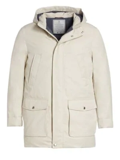 Brunello Cucinelli Long Chest Welt Pocket Parka In Stone Off White