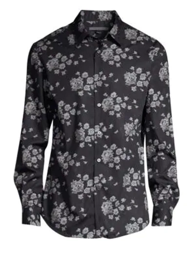 John Varvatos Floral Button-front Shirt In Black