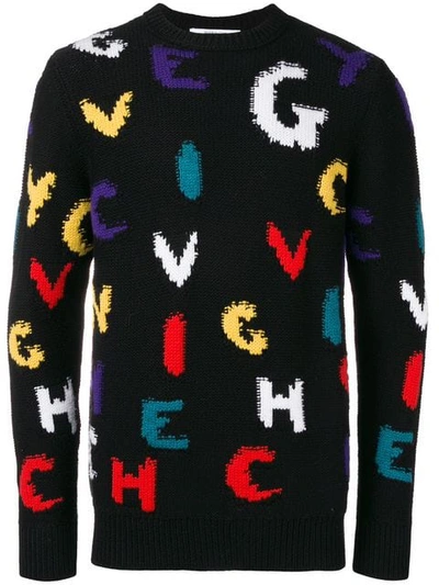 Givenchy Logo-letters Intarsia-knit Wool Sweater In Black