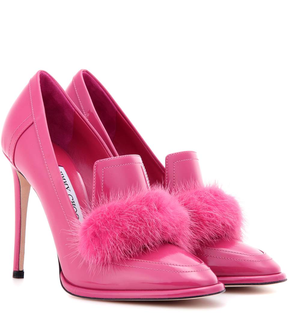Jimmy Choo Lyza 110 Fur-trimmed Patent Leather Pumps In Caedy Piek ...