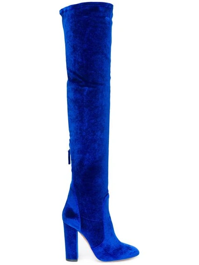 Aquazzura Thigh High Velvet Over-the-knee Boots In Midnight Blue | ModeSens