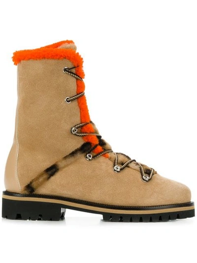 Yves Salomon Mernillo Shearling-trim Printed Tall Boots In Neutrals