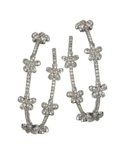 Nina Gilin Diamond Flower Hoop Earrings In Silver