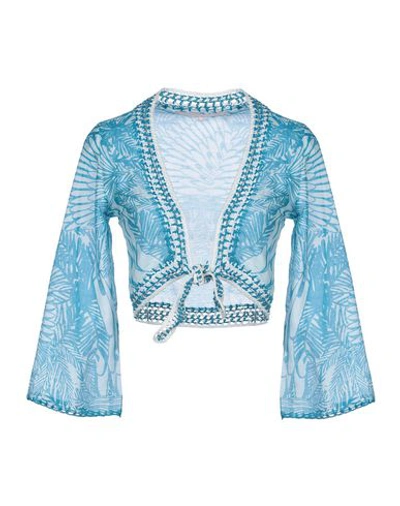 Valerie Khalfon Wrap Cardigans In Turquoise