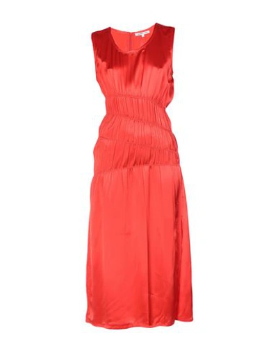 Helmut Lang Sleeveless Ruched Satin Tank Dress In Red