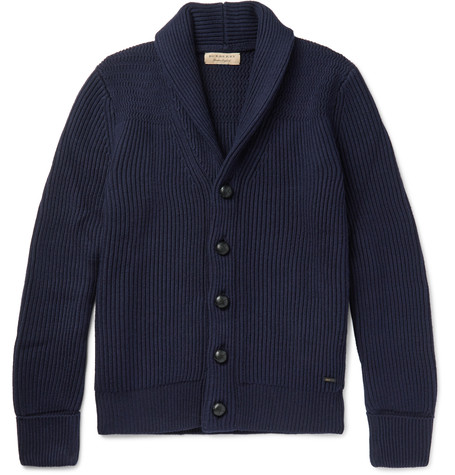 Burberry Shawl-collar Ribbed Wool And Silk-blend Cardigan | ModeSens