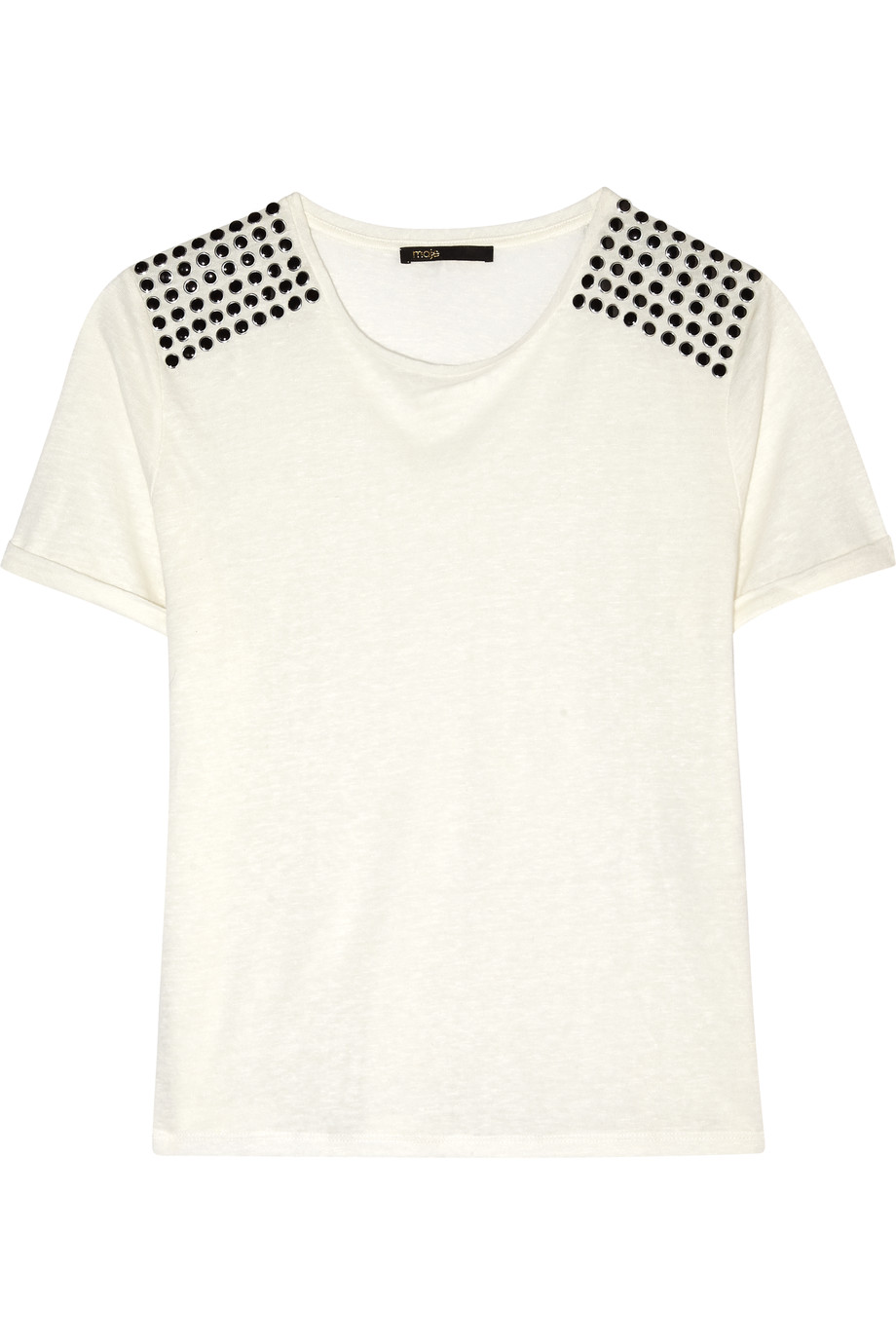 Maje Studded Linen-jersey T-shirt | ModeSens
