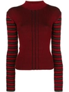 Mcq By Alexander Mcqueen Striped Sleeve Ribbed Knit Top In Red