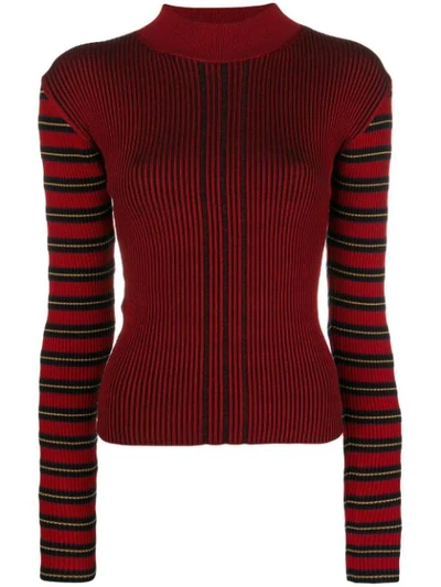 Mcq By Alexander Mcqueen Striped Sleeve Ribbed Knit Top In Red