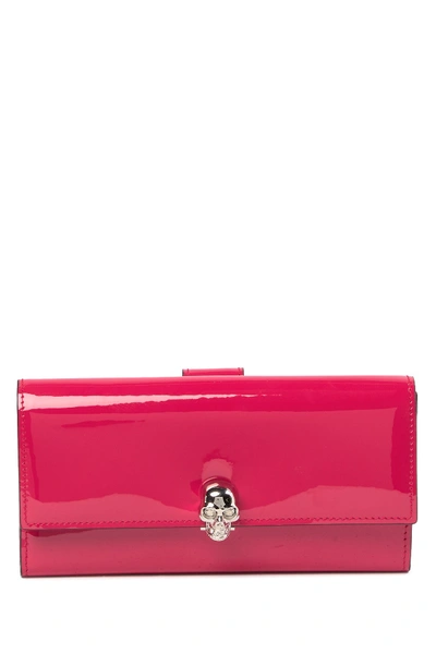 Alexander Mcqueen Continent Patent Leather Skull Wallet In Fucsia Shocking