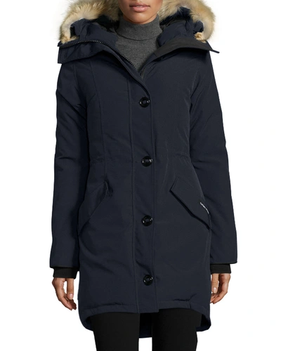 Canada Goose Rossclair Fur-trim Hooded Down Parka In Navy