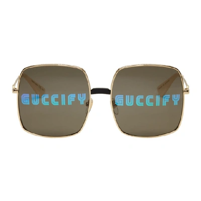 Gucci 60mm Square Sunglasses - Gold/ Black