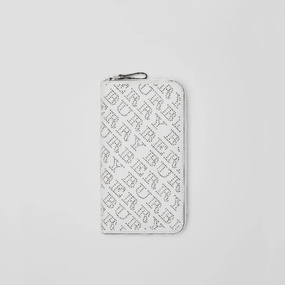 Burberry Perforated Leather Ziparound Wallet In White